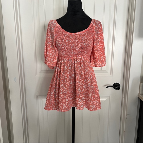 Floral Smocked Blouse - Coral - Picture 1 of 9